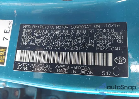 2017 Toyota Prius Prime Advanced из США, поврежденный, VIN JTDKARFP9H3000717